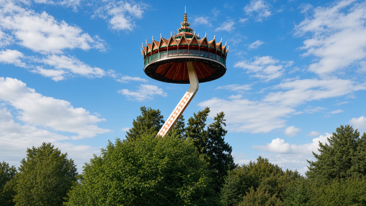 The Efteling Pagoda, a round temple canopy raised above the trees
